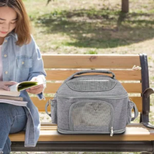 Light Gray Pet Backpack Breathable Portable Foldable