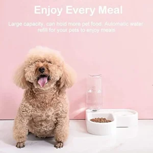 2 in 1 Automatic Pet Feeder & Water Dispenser, Spill Proof Dog Cat Drinking Fountain Bowl with Bottle, No Spill