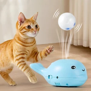 Interactive Cat Toy Electric Jet Floating Ball Cat Toy Whale-Shaped Cat Toy Portable USB Dual-Function Fan Pet Toy
