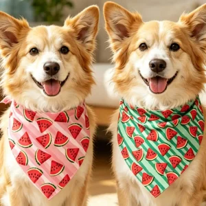 Adjustable Watermelon Print Dog Bandana, Summer Fruit Triangle Pet Scarf for Small Medium Dogs Daily Wear Photo Props